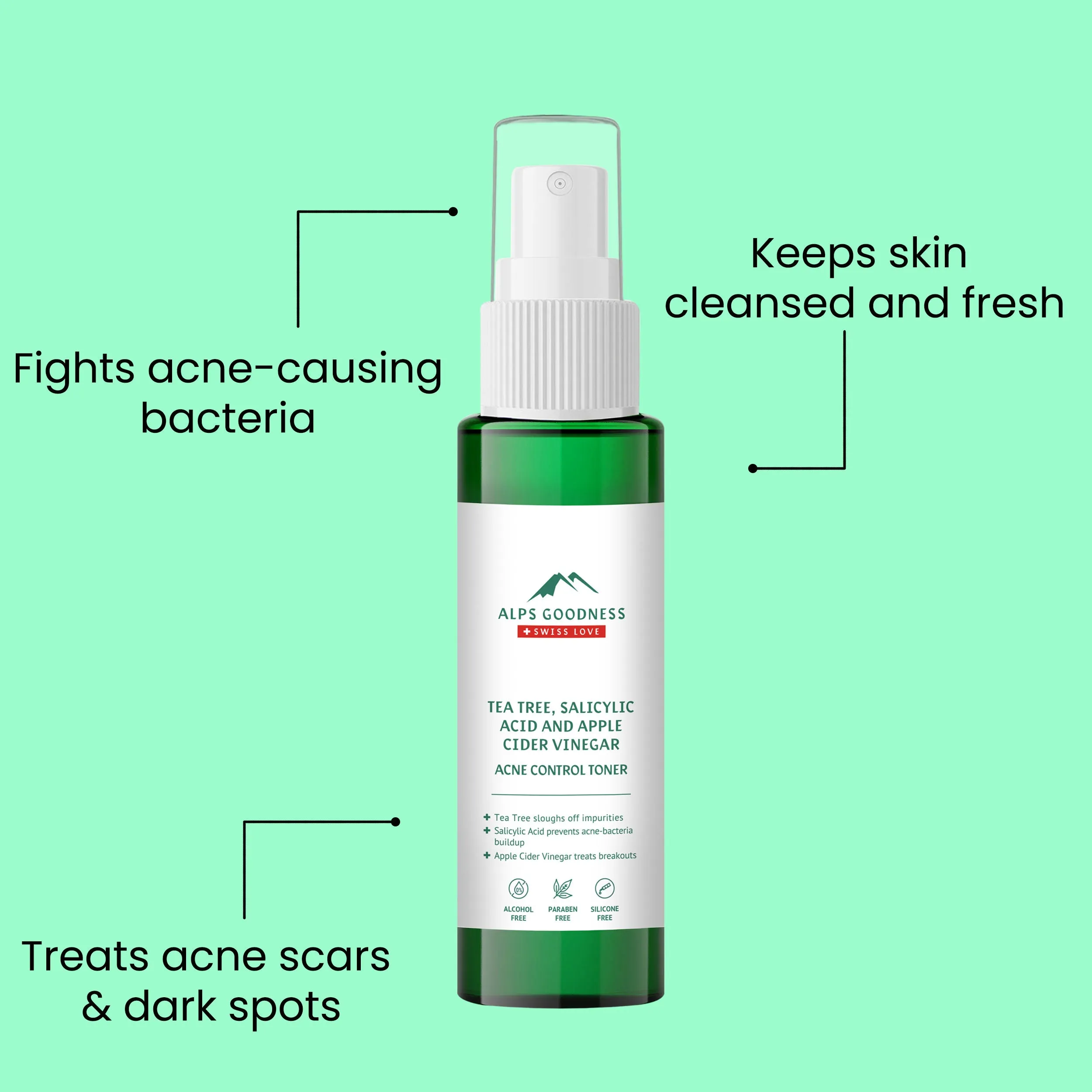 Alps Goodness Acne Control Toner For Oily Skin With Tea Tree Apple, Cider Vinegar & Salicylic Acid (110 Ml)| Toner For Oily Skin| Pore Tightening Toner| Pore Minimizing Toner| Salicylic Acid Toner