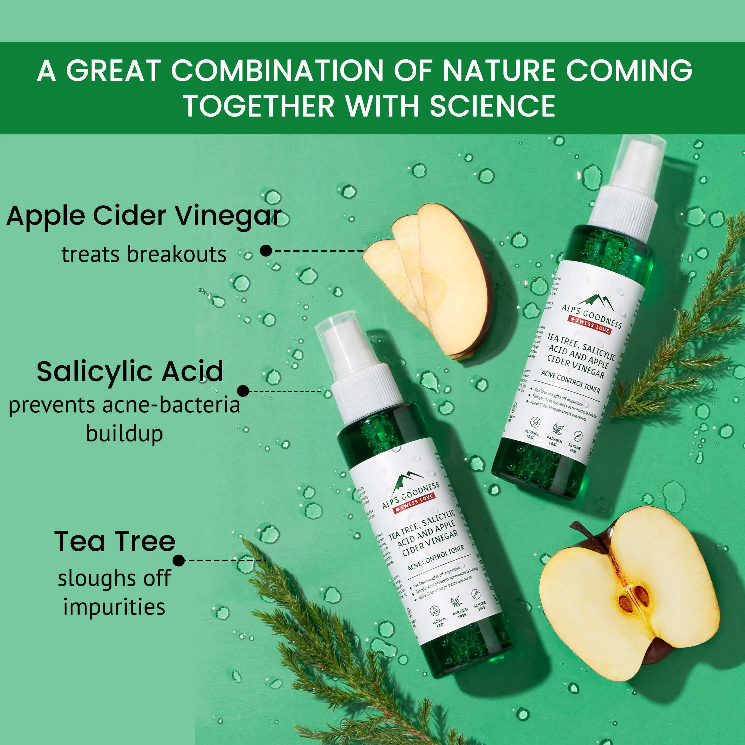 Alps Goodness Acne Control Toner For Oily Skin With Tea Tree Apple, Cider Vinegar & Salicylic Acid (110 Ml)| Toner For Oily Skin| Pore Tightening Toner| Pore Minimizing Toner| Salicylic Acid Toner