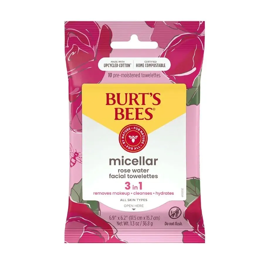 Burt's Bees Micellar Rose 3-in-1 Facial Towelettes 10 count 1.3 oz Towelette