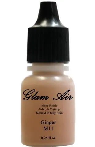 Glam Air Airbrush Makeup Foundations Set Two  M11 Ginger & M12 All Spice Natural Nude for Flawless Looking Skin Matte Finish For Normal to Oily Skin (Water Based)0.25oz Bottles