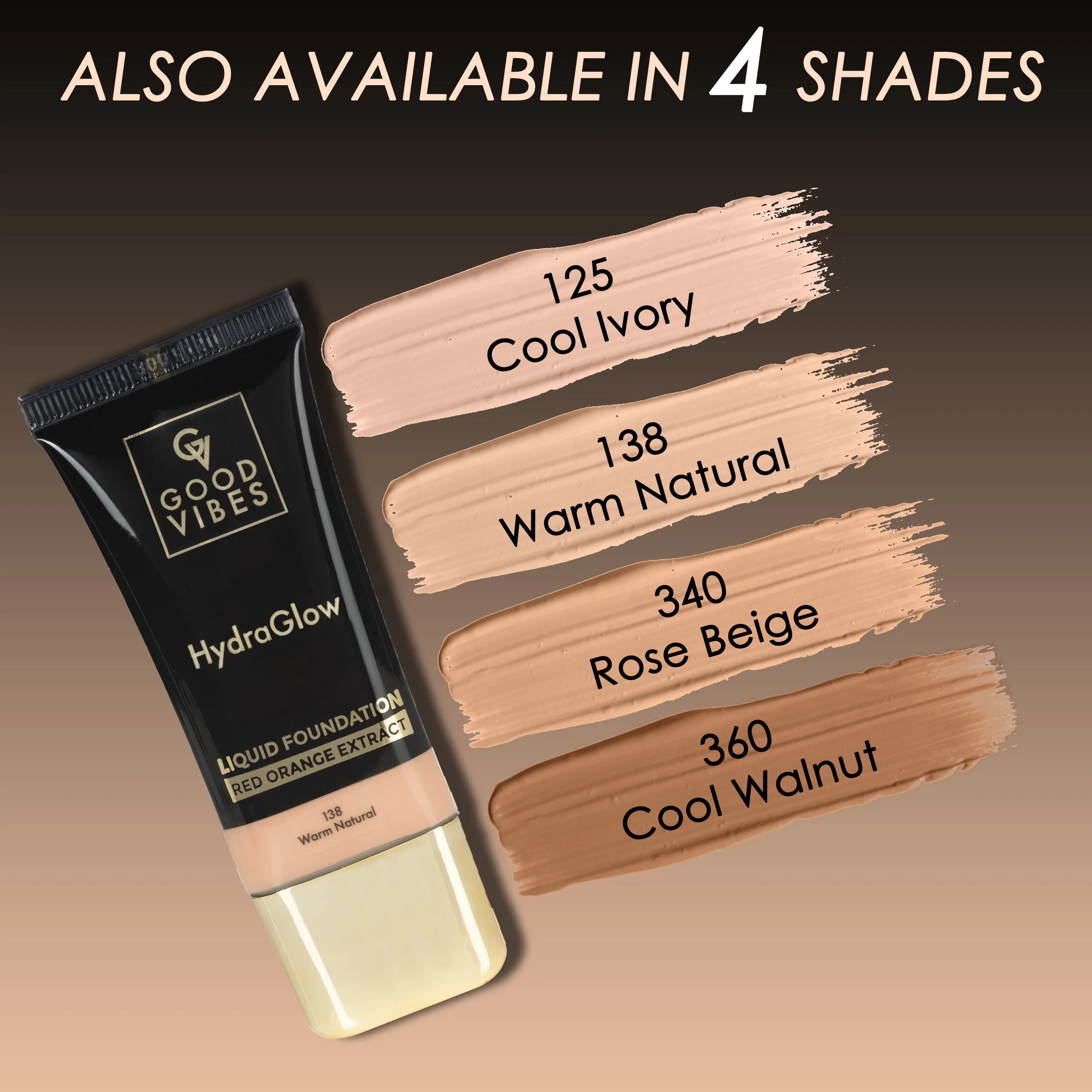 Good Vibes HydraGlow Liquid Foundation with Red Orange Extract - 138 Warm Natural | 8  Hours Hydration | Natural to Buildable Coverage | Lightweight Comfort | Silky Smooth Finish (30ml)