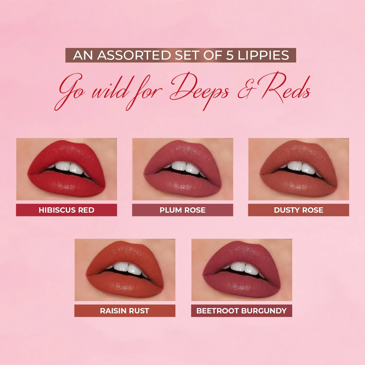 Herb Enriched Matte Liquid Lipstick Kit (Deeps & Reds) : Set of 5