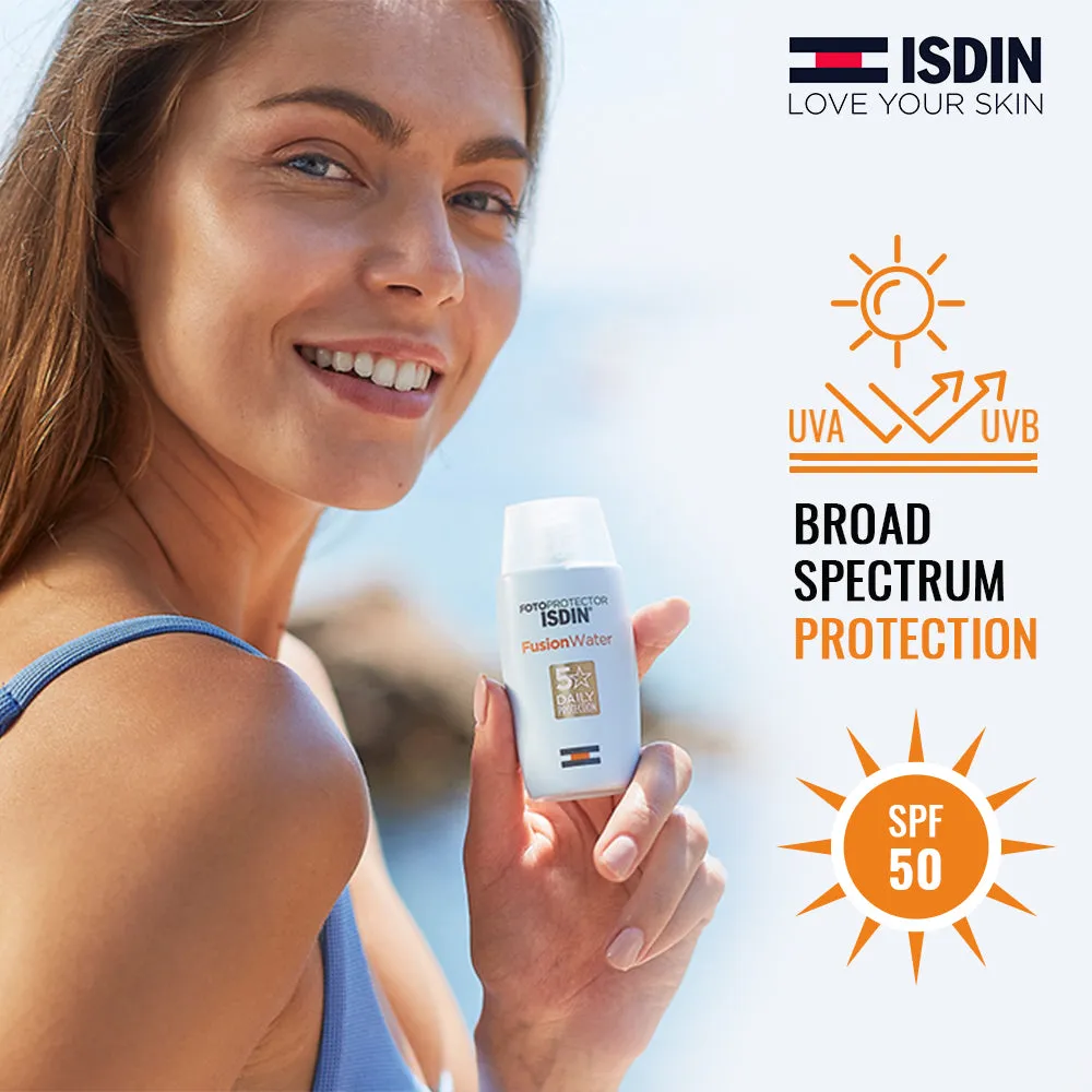 ISDIN Fotoprotector Fusion Water SPF50, 50 ml I Sunscreen for face I water-based I oil-free I sensitive skin I paraben free I make up friendly