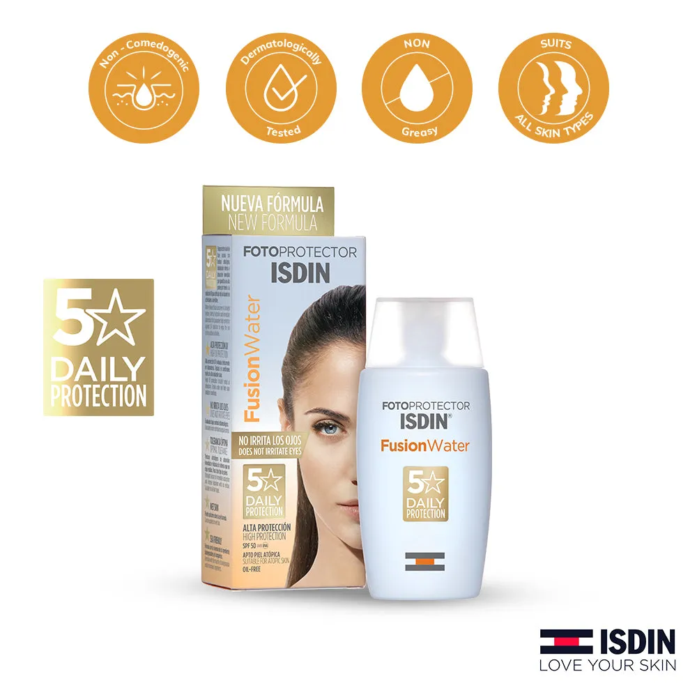 ISDIN Fotoprotector Fusion Water SPF50, 50 ml I Sunscreen for face I water-based I oil-free I sensitive skin I paraben free I make up friendly