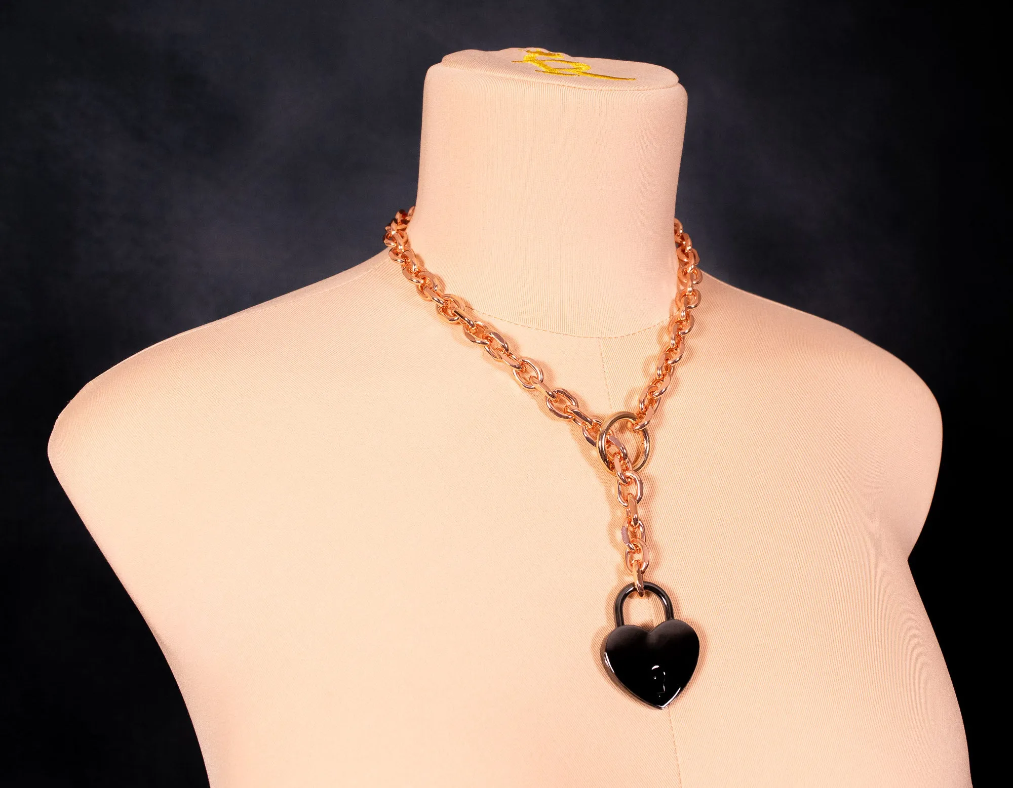 Rose Gold & Gunmetal Lock Slip Chain Collar